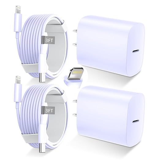 Phone 14 13 12 11 Fast Charger,3FT Long Fast Charging Lightning Cable with 20W USB C Charger Block for Phone 14/14 Pro Max/13/13 Pro Max/12/12 Pro Max/11/11Pro/XS/Max/XR/X,Pad,Purple