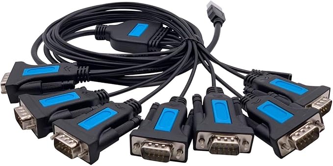 TECHTOO 7 Port Professional Prolific CHIP USB to Serial RS232 DB9 Adapter Converter Serial Cable 9-Pin Male to Male with Thumbscrews (W/Thumbscrews, 7 RS232 Port)