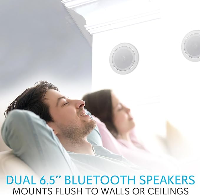 Pyle 6.5” Pair Bluetooth Flush Mount In-wall In-ceiling 2-Way Speaker System Quick Connections Changeable Round/Square Grill Polypropylene Cone & Polymer Tweeter Stereo Sound 150 Watt (PDICBT652RD)