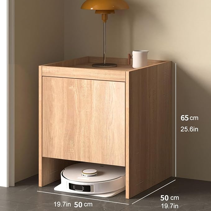 Robot Vacuum Stand Cabinet,Storage Cabinet with Doors and Drawers for Robot Vacuum Cleaner,Wood Bathroom Cabinet,Side Table for Living Room, Home Office(Brown,H65cm/25.6in)