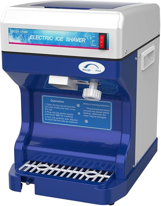Leconchef Electric Tabletop Ice Crusher Shaver Snow Cone Maker Machine 265lbs/hours for Home&Commercial Use Adjustable Ice Fineness 320 RPM Rotate Speed Strong power