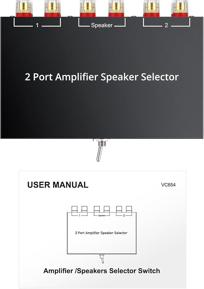 PROZOR 2(1)-in-1(2)-Out Amp Amplifier Speaker Switcher Selector, 2-Way Speaker switcher selector Box with A/B Switch and No External Power