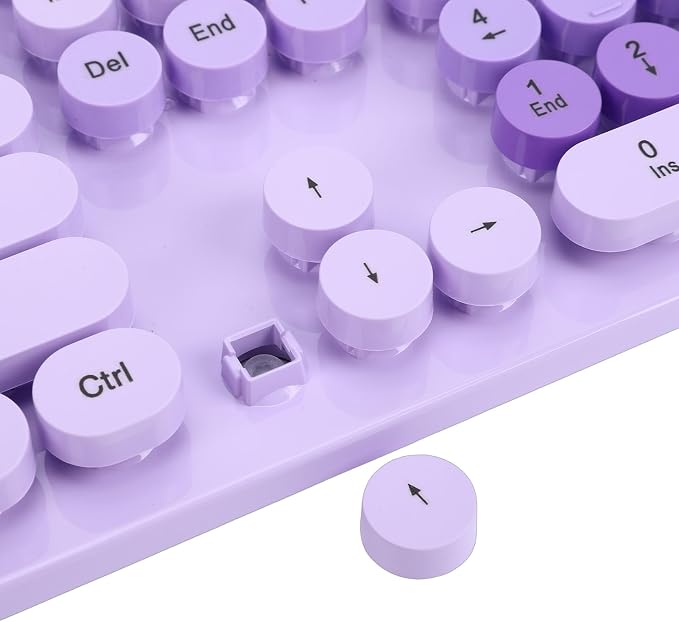 Wireless Keyboard and Mouse Combo, 2.4GHz Plug and Play with Retro Typewriter Style Round Keycaps, 104 Keys with Numeric Pad, for PC Laptop Desktop (Purple)
