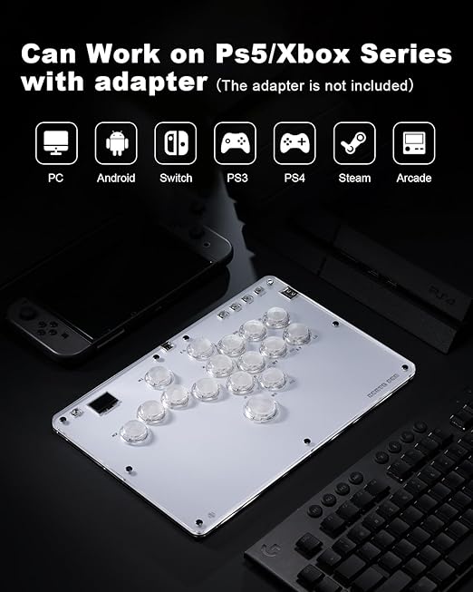 ONEED Haute42 Leverless Controller Arcade Stick R16: Leverless Controller with Rims,Leverless Arcade Stick for PC/PS4/Switch Game,Crystal Low-Profile Switch FightPad Support Hot Swap & SOCD