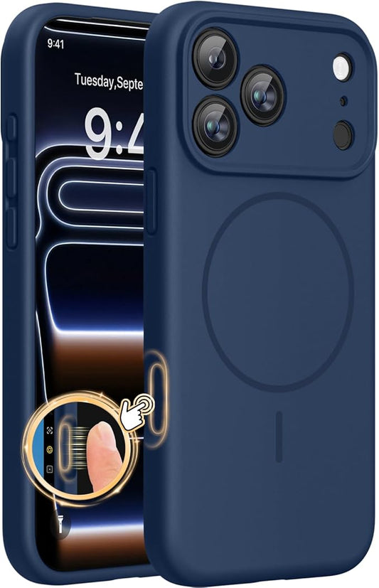 Miracase Magnetic for iPhone 17 Pro Max Case, Compatible with MagSafe, Integrated Silicone Camera Control Cover, 3.0mm Thicken Shockproof Drop Protection Phone Case for 17 ProMax, Dark Blue