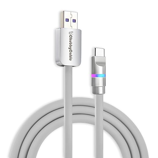 chubbycable Neon Chubby - Fast Charge Cable with Smart Light RGB Color Gradual Light Up 100W Charging Cord LED USB C Cable Compatible with iPhone 17-15 Series, Gray, USB-A to Type-C, 9.8 FT