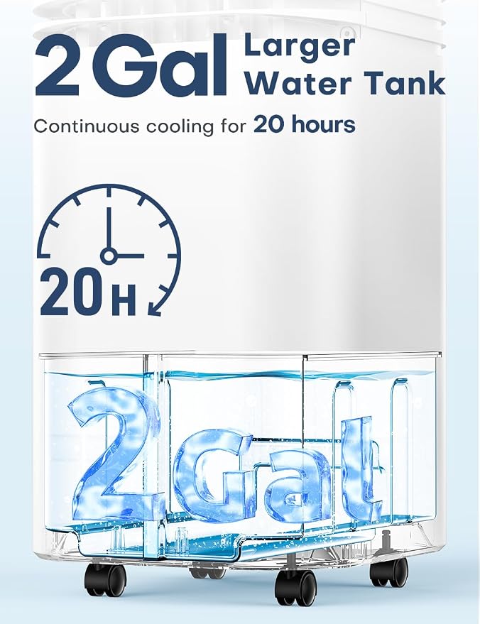 4-IN-1 Portable Air Conditioners, Evaporative Air Cooler w/4 Modes & 3 Speeds, 15H Timer for Smart Auto-off, 2-Gal Tank for 20H Cooling,17FT Remote,No Hose Needed,120°Oscillating Swamp Cooler
