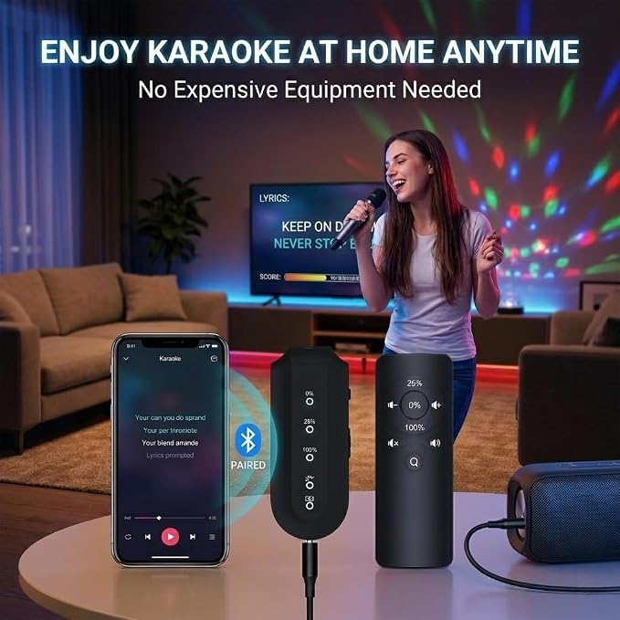 Portable Vocal Remover, AI Intelligent Real-Time Voice Elimination for Karaoke Machines,Bluetooth-Enabled Receiver Compatible with Any 3.5mm Speaker