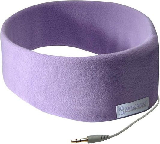 AcousticSheep SleepPhones Classic | Corded Headphones for Sleep, Travel, and More | The Original and Most Comfortable Headphones for Sleeping | Quiet Lavender - Fleece Fabric (Size S)