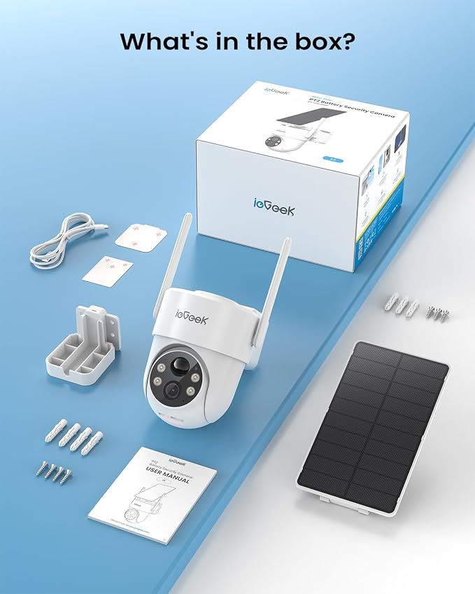 ieGeek 2 Pack S5 Solar Security Cameras Wireless Outdoor – 2K 3MP WiFi Camera with Removable Solar Panel, 360° Pan Tilt, Color Night Vision, AI Detection, 2-Way Audio, IP66 for Home Security