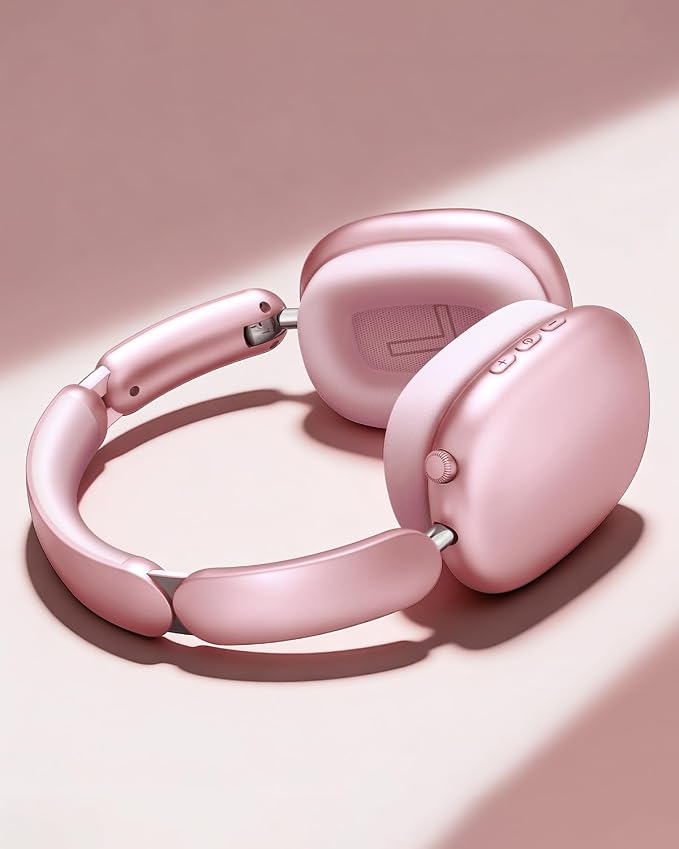 Wentronic Y02 Active Noise Cancelling Headphones, Wireless Over-Ear Bluetooth 5.4 Headphones with Microphone, 60H Playtime, Hi-Res Audio, Big Bass, Foldable Lightweight for Travel Home Office, Pink
