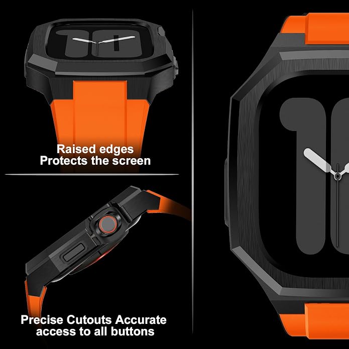 Luxury Metal Case with Band Compatible for Apple Watch 44mm 45mm 46mm 49mm,Men Rugged Protective Bumper Cover with Soft Silicone Strap for iWatch Series 11/10/9/8/7/6/SE3/SE2/SE/5/4 and Ultra 3/2/1 49mm