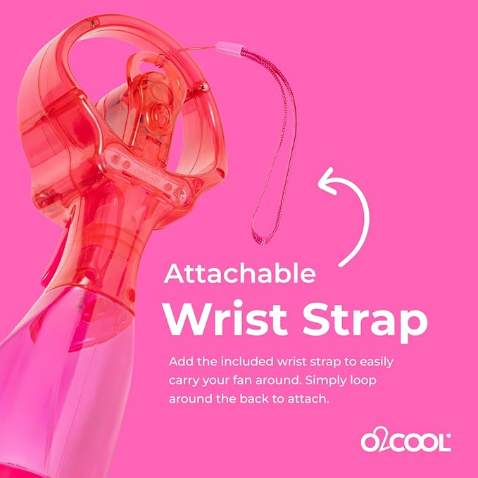 O2COOL Deluxe Handheld Battery Powered Water Misting Fan with Wrist Wrap (Strawberry Pink)