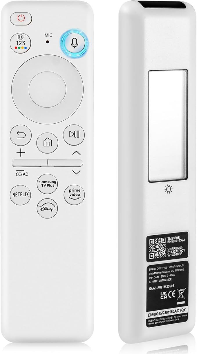 BN59-01432A TM2360E Solar Voice Remote for Samsung Frame TV Remote Replacement with Voice Search, Apps and Solar Charging for Samsung Neo QLED Smart 4K Ultra HD TV, 4 Shortcut Buttons