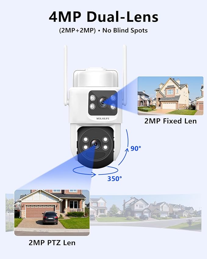 WEILAILIFE 【Auto Tracking & 2-Way Audio】 Security Cameras Wireless Outdoor, Solar-Powered PTZ Security Camera System, WiFi Home Video Surveillance Systems DVR Kits