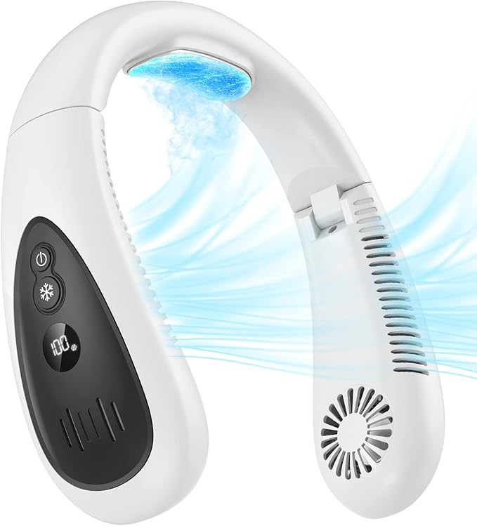 Neck Air Conditioner, Portable Neck Fan with Cooling Plate 360°Cooling Airflow, 5000mah Rechargeable USB Fan Hands Free Bladeless Wearable Foldable Mini Fan for Men Women Home Office Outdoor