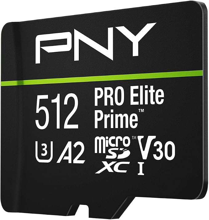 PNY 512GB PRO Elite Prime™ C10 U3 V30 A2 microSDXC Flash Memory Card – Ultra-Fast Speeds, Read 200MB/s, Write 150MB/s, 4K UHD, Full HD, UHS-I, for Smartphones, Drones, Action Cameras