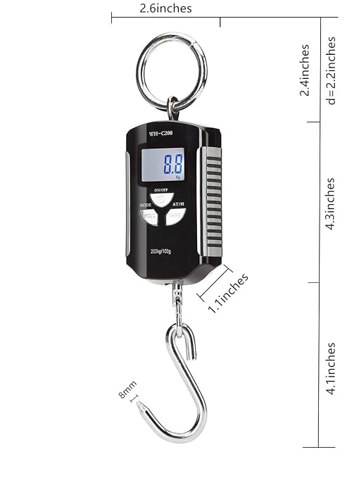 Klau Portable Fish Scale, 200 kg / 400 lb,Black and Silver | Heavy Duty Digital Hanging Scales, LCD Display with Backlight, For Home Farm Market Hunting