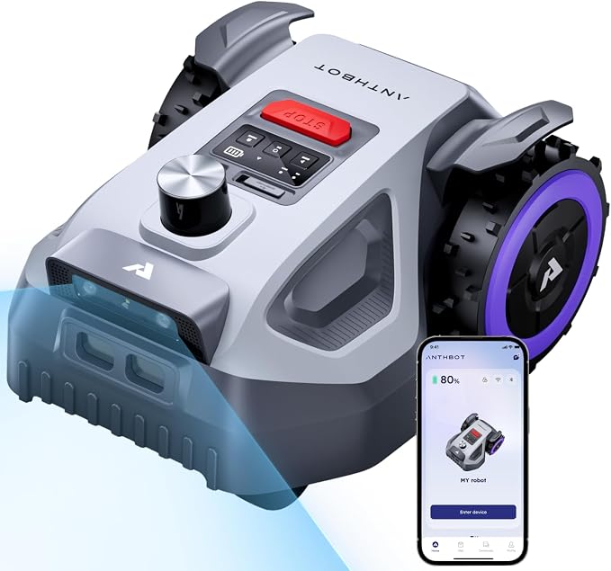 ANTHBOT M5 Lidar Robot Lawn Mower, 360°LiDAR+Vision Perimeter Wire Free 1/8 Acre, Vision Obstacle Avoidance Robotic Lawnmower with Automatic Mapping Zone Division, 45% Slope, App Control