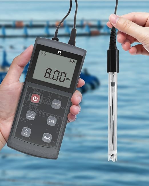 Portable pH Meter, High Accuracy, Large Backlight Display, pH Tester with ATC, Digital pH Meter for Drinking Water/Lab/Pool/Biomedicine/Aquarium, 0-14 Measurement Range