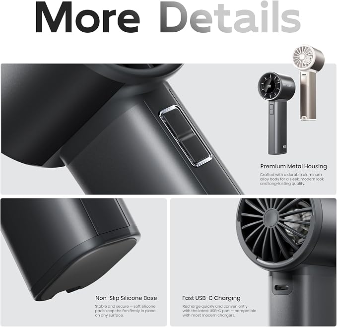 Portable Handheld Turbo Fan, 100 Speeds Adjustable Mini Personal Fan, 4500mAh USB-C Rechargeable Battery Operated, Digital Display, Ultra-Quiet & Durable for Travel, Office, Gym, Outdoor Gold
