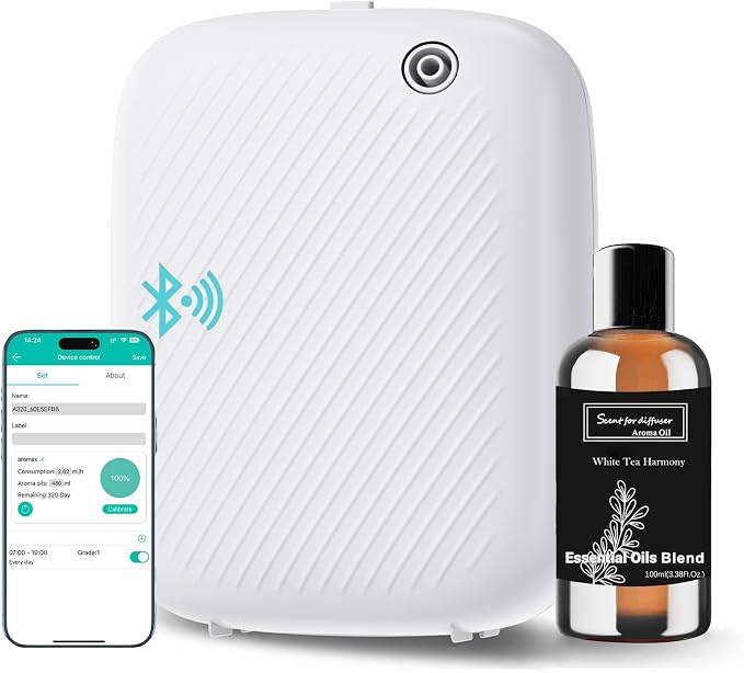 Smart Waterless Essential Oil Diffuser, 400ML Diffuser with 100ML Fragrance Scent Oils for Scent Air Machine with 12A1V Power Adapter for Large Room and Commercial Use, Cover Up to 2000 Sq.Ft