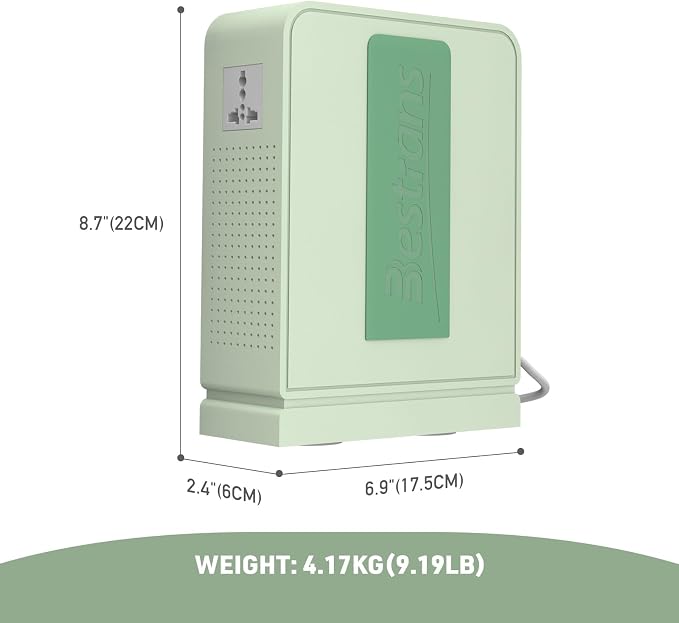 1000W Step Up Transformer 110v to 220v Converter, Heavy Duty Voltage Converter 110v-120v to 220v-240v with Dual Outlets, Overload Protection & Ultra-Quiet for Home Appliances,Light Green