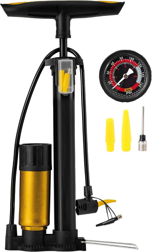 Bike Pump with Gauge,High Pressure,Floor Bicycle Pump Compatible with Presta and Schrader Valve