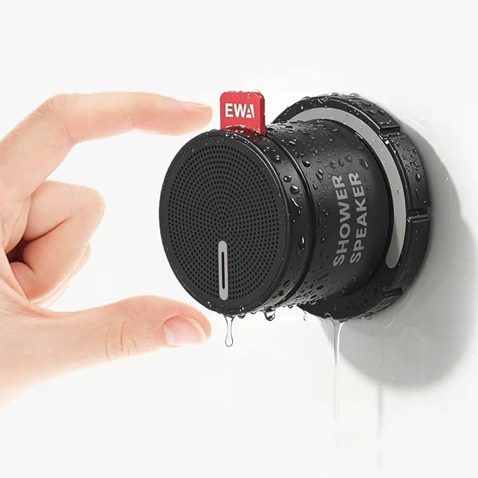 EWA Shower Speaker, Magnetic Portable Bluetooth Speaker with Phone Stand,Metal Portable Wireless Mini Speakers Waterproof with Rotary Control,for Bathroom Gym Home, Birthday Gifts (Black)
