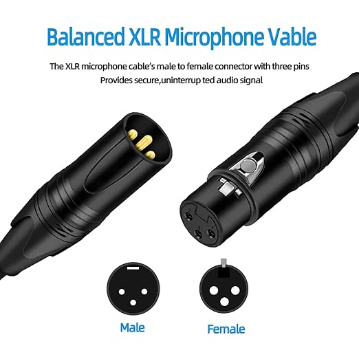 Premium XLR to XLR Cable 6 ft Noise-Canceling Wire Connector, Kevlar-Reinforced & Nylon Braided 3 Pin XLR Cables (OFC) Balanced Male to Female Mic/Microphone Cord for Speaker Mixer,Studio,PA System