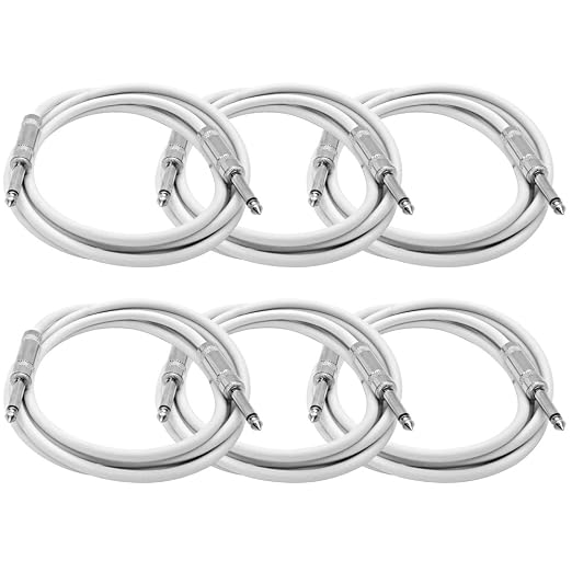 Seismic Audio - SASTSX-6White-6PK - 6 Pack of 6 Foot White 1/4 Inch TS Patch Cables - 6' Professional Audio Unbalanced 1/4" Patch Cords