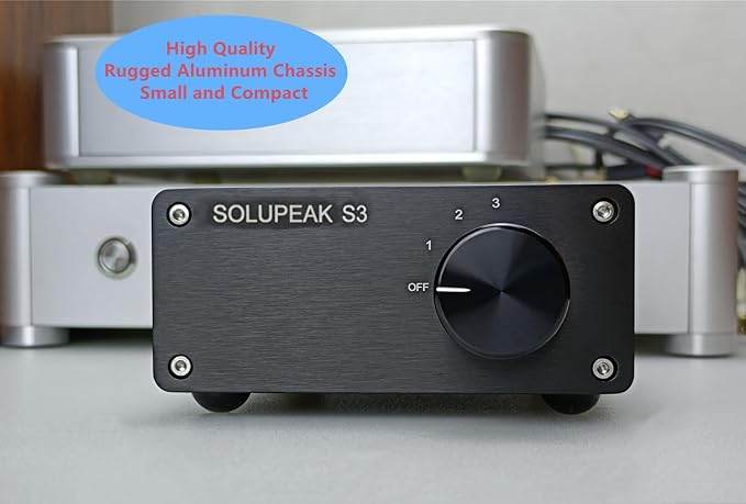 Premium 3 in 1 Out RCA Switch Box, Passive Stereo Signal Source selector, Audio switcher Splitter Box