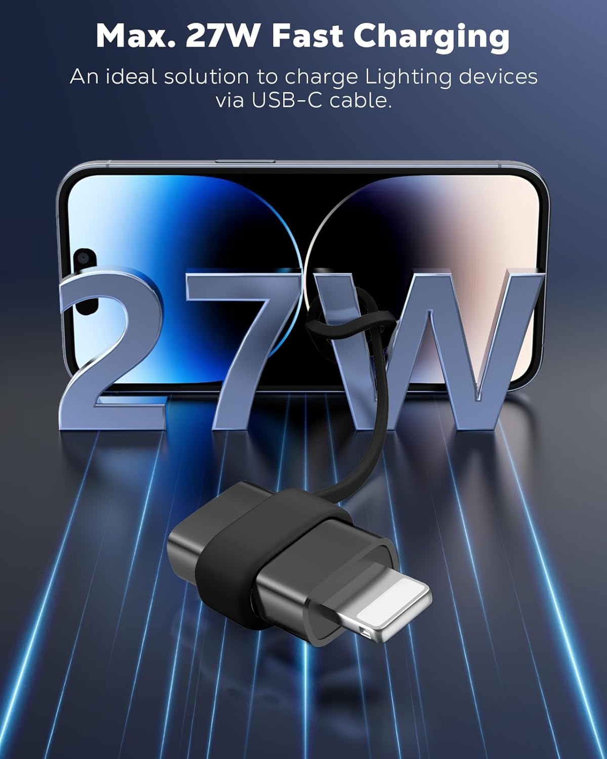 MoKo USB C to Lightning Adapter 4 Pack, Not for Audio/OTG, Lightning Male to USB C Female Adapter for iPhone 14/13/12/11/X Series, iPad/AirPods, Charging & Data Sync, with Anti-Lost Loop, Black