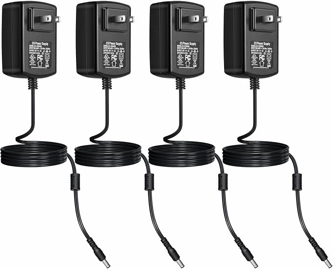 [UL Certified] Security-01 AC 100-240V to DC 12V 2A Power Supply Adapter, Plug 5.5mm x 2.1mm for CCTV Camera DVR NVR Led Light Strip, 4-Pack