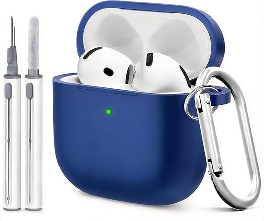 for Airpods 4 Case, Come with Cleaner Kit,Soft Skin Silicone Case Cover with Keychain, Full Protective Case for Men and Women, Compatible with AirPods 4th Generation Case,Sapphire Blue
