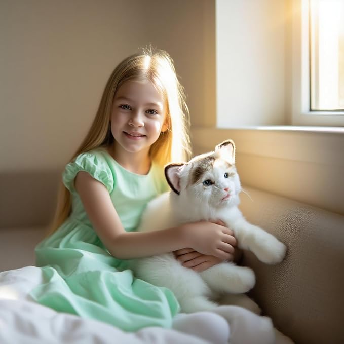 FLUFFYFUN Blinks, Meows & Purrs Realistic Stuffed Cat Interactive Companion Robot Pets 14"