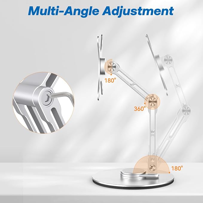 Swivel and Tilt Stand for Echo Show 15 (Gen 1, Gen 2), Portable Monitor Stand, Adjustable Angle and Height with 360° Rotation Bases, Switching Between Landscape and Portrait Screens (Silver)
