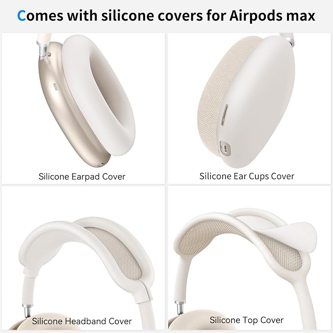 Hard Case for AirPods Max 2 Supports Sleep Mode, Travel Carrying Headphone Case with AirPods Max 2/1 Silicone Earpad Case/Ear Cups/Headband Cover, AirPod Max Protective Portable Storage Bag (Stone)