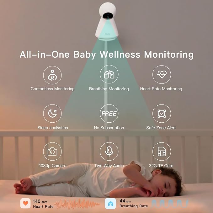 iBaby i20 Wellness Baby Monitor: Track Live Health Data, Sleep Patter -1080P, Night Vision, 2-Way Audio, Cry & Safety Alerts, No Subscription, Wall Mount