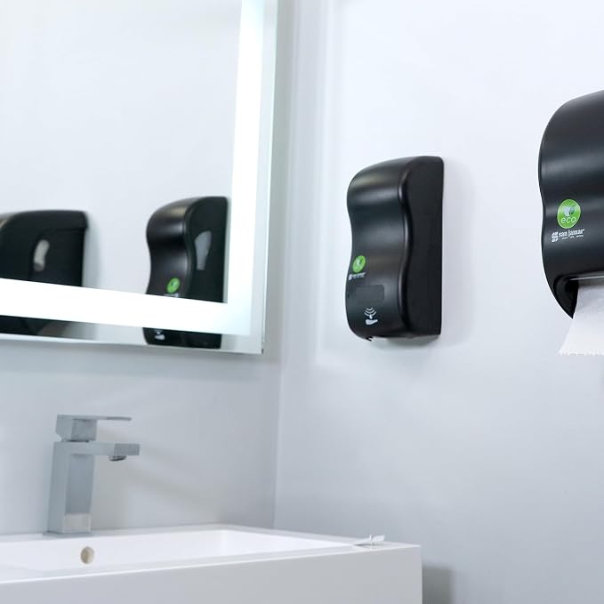 San Jamar Ecologic Rely Recycled Plastic Hybrid Electronic Foam Soap Dispenser, Refillable Soap Dispenser, Wall Mounted Dispenser with Zero Waste for Home and Business, 900 Ml, Black Pearl