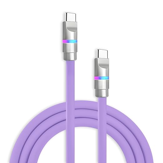 chubbycable Neon Chubby - Fast Charge Cable with Smart Light RGB Color Gradual Light Up 100W Charging Cord LED USB C Cable Compatible with iPhone 17-15 Series, Light Purple, Type-C to Type-C, 16.4 FT