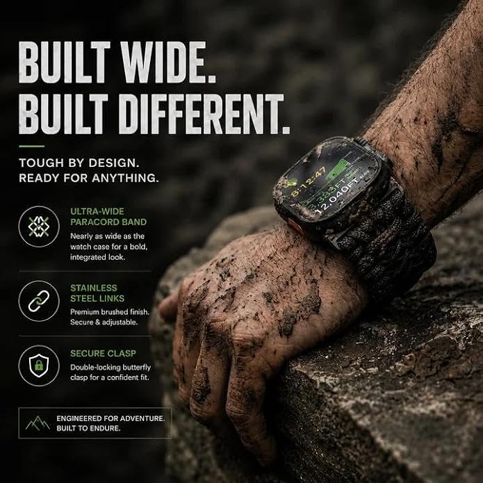 Tefeca Titan Series Paracord Band Compatible with Apple Watch Ultra 2/49mm, Series 10/46mm, 9/8/7/45mm, SE2/SE/6/5/4/44mm, and 3/2/1/42mm