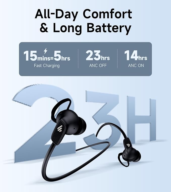 Edifier W280NB Pro Neckband Wireless Headphones - Active Noise Cancellation,IP55 Waterproof, 23H Playtime,Hi-Res Audio with LDAC, Bluetooth 5.4 Wireless Earbuds - Black
