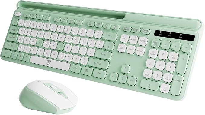 Wireless Keyboard and Mouse Combo,2.4G Ergonomic Keyboard with Foldable Stand and Phone Tablet Holder, Silent Mouse with Adjustable DPI, Compatible with Windows, Mac OS and Linux (KM-239W-WHGN)