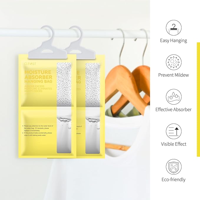 CLEVAST Moisture Absorbers Packets 10 Pack, Dehumidifier Bags for Closet, Unscented Hanging Humidity Absorber in Wardrobes, Bedrooms, Bathrooms