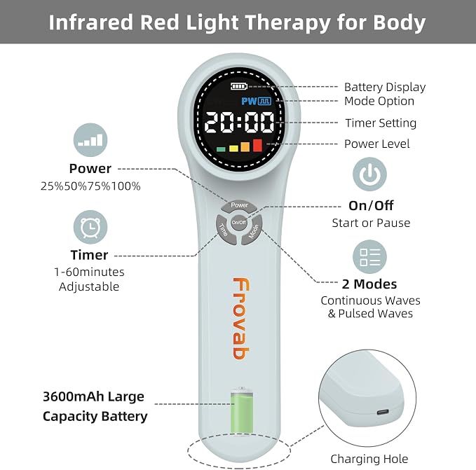 Cold Light Therapy Machine, 4x980nm+4x810nm+16x660nm, Red Light Therapy Device at Home, Infra Red Light Therapy for Pain, Hand Held Red Light Therapy Device for Elbows, Knees, Shoulders, Hands