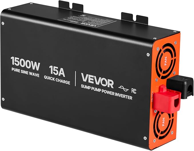 VEVOR 1500W Sump Pump Battery Backup System, LCD Display, Auto Switches to Battery Inverter Power for Sump Pump, Pure Sine Wave, for Basement Protection Emergency and Power Outage, Battery Not Include