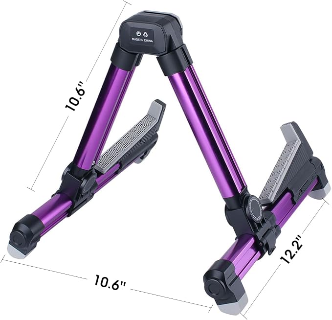 ENO MUSIC Alumium Alloy A-Frame Universal Folding Acoustic Guitar Stand, Suitable for Electric Bass Guitars, Purple