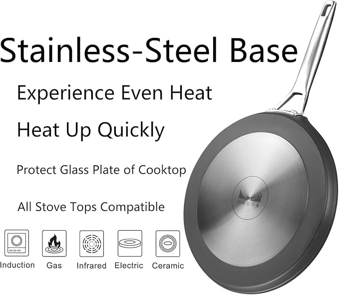 MsMk Crepe Pan with Spreader, 9 1/2 Inch Titanium and Ceramic Nonstick Flat Skillet Pancake Tawa Dosa Tortilla Pan, Induction Compatible, PFOA Free, Oven Safe to 700°F
