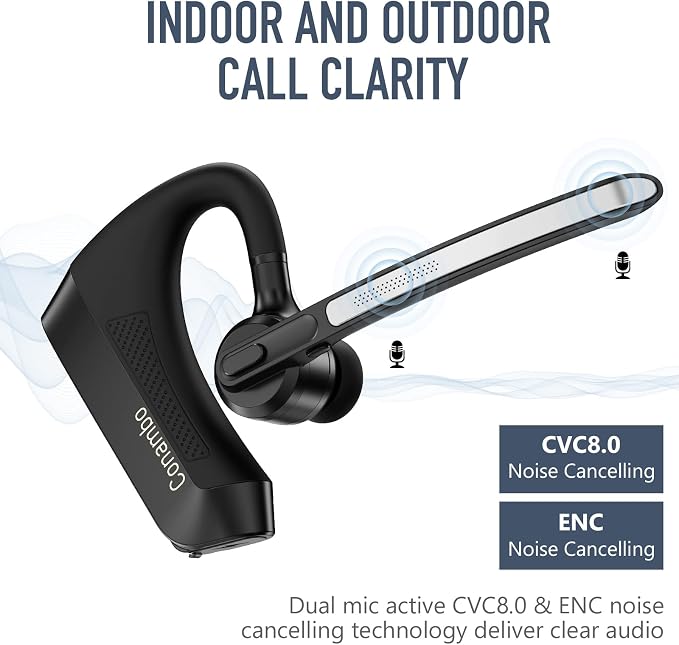 Conambo K21 Bluetooth Headset V5.1, Bluetooth Earpiece with CVC 8.0 Dual Mic Noise Cancelling Wireless Headphone - Mute & Volume Buttons 16Hrs Talking for iOS Android Cell Phone, Trucker, Office Work